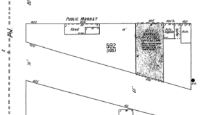 Detail of Sanborn Fire Map (August 1921, p. 13) showing Public Market on Cedar Street.